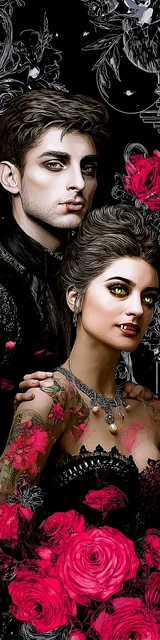 Free vampire bookmark featuring a red floral vampire couple